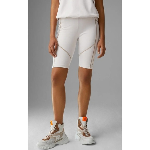 Bogner Pillar Women's Biker Gym Shorts Off White Gold Foil Logo Size 8